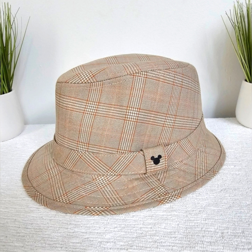 Disneyland Resort Adult Tan Plaid Fedora Hat  Mickey Mouse Emblem